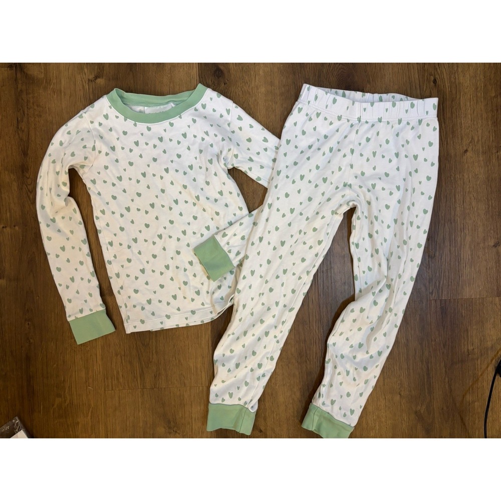 LAKE Girl's Pima Cotton Pajamas Green Hearts 6 Super Soft